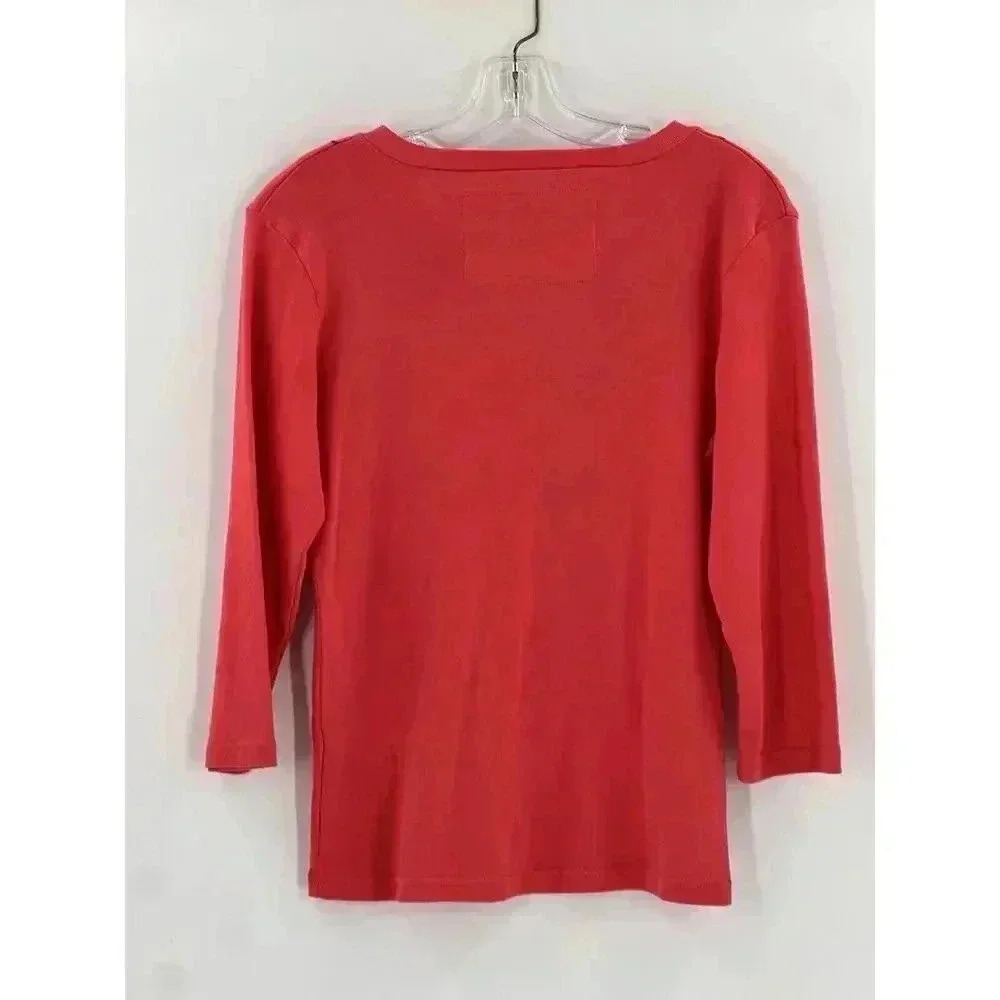 Onque Casuals Top Women's Orange Halloween Spider V Neck Blouse Easy Wear SMALL - Picture 2 of 10